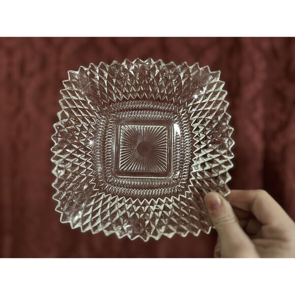 Set of 3 INDIANA GLASS Bowls Square Ruffle Diamond Point Candy Nut Dish Clear - Picture 16 of 16